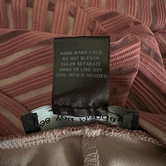 See You Monday Sheer Mesh Striped Dusty Pink Purple Pleated Midi Circle Skirt XL - Picture 7 of 7